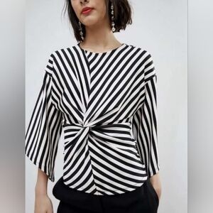 River Island striped kimono sleeve twist front shirt